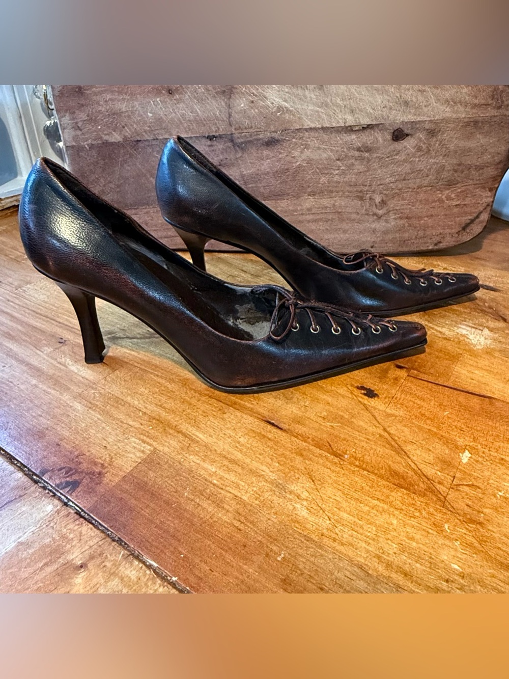 Vintage Y2K Nine West Studio R Vallan R Leather Lace-Up Pointed Toe Pumps Sz 5M